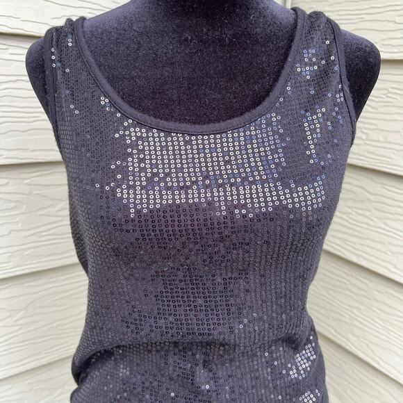 Studio Y sleeveless tank with sequin front, black, women's size M - Picture 2 of 5